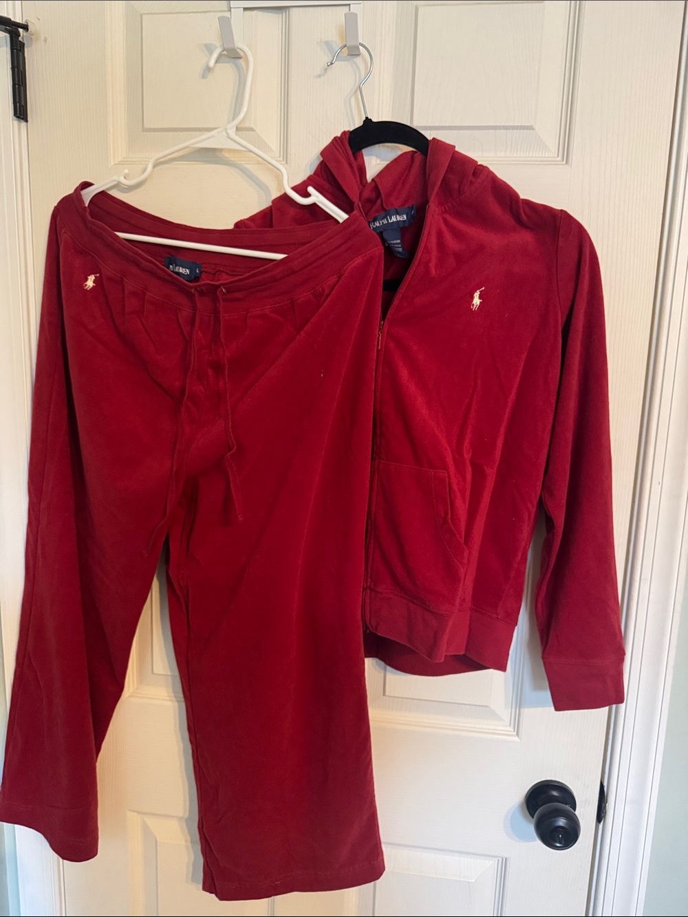 Polo by Ralph Lauren Women's Red Velour Hoodie & Jogger Set